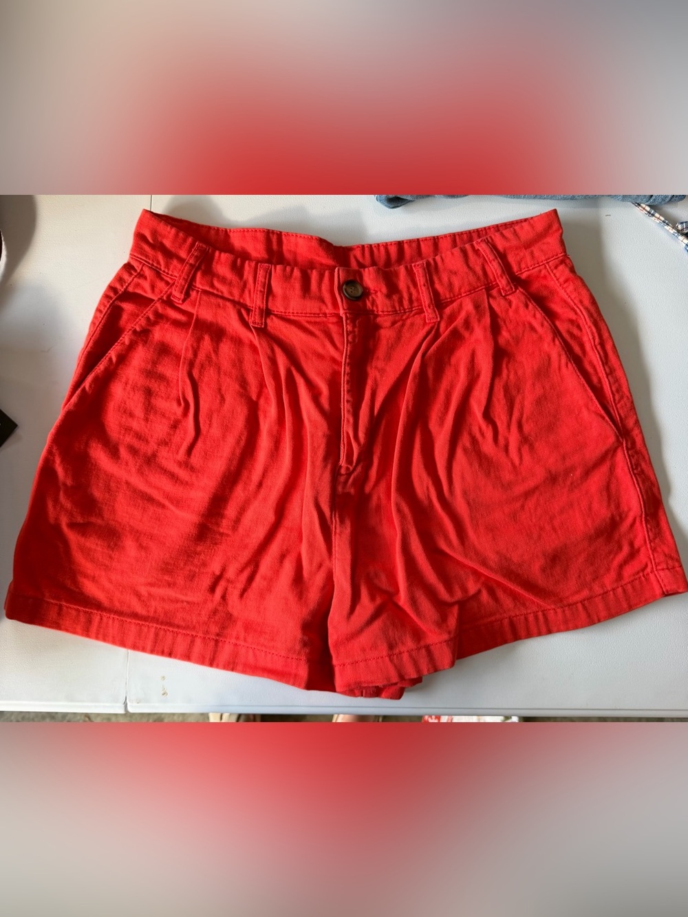 Free People Red Button-Front Casual Shorts